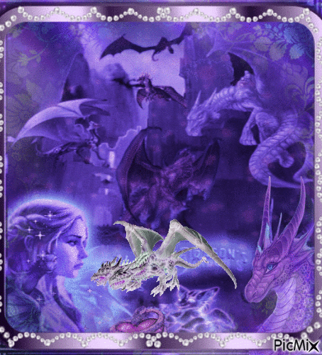 Woman with a dragon fantasy in purple - 免费动画 GIF