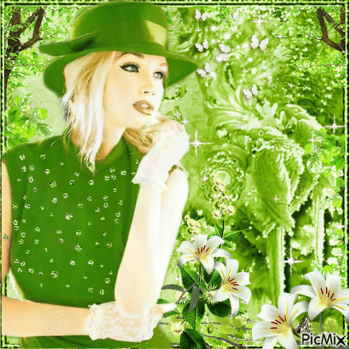 Portrait of a woman in green - GIF animé gratuit