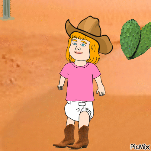 Western baby in desert with cactuses and tumbleweed - GIF animado grátis