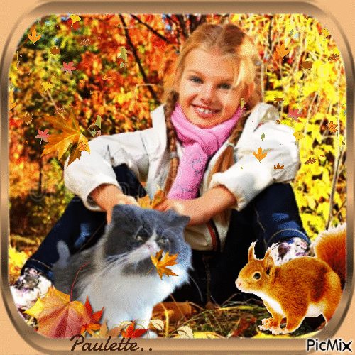 fillette et son chat - Free animated GIF
