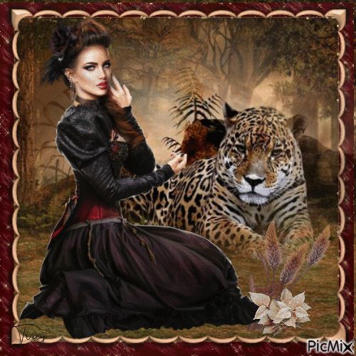 Woman and tiger - Безплатен анимиран GIF