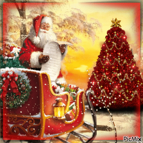 Weihnachtsmann in seinem Schlitten - GIF animado gratis