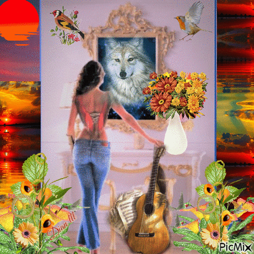 She Sees Courage in the Wolf.. - Free animated GIF