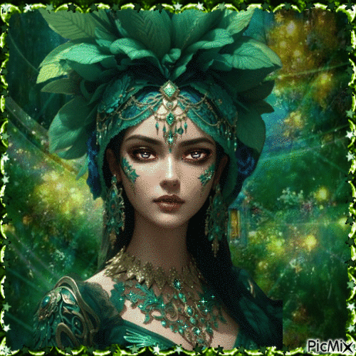 Mujer fantasía en verde - Free animated GIF