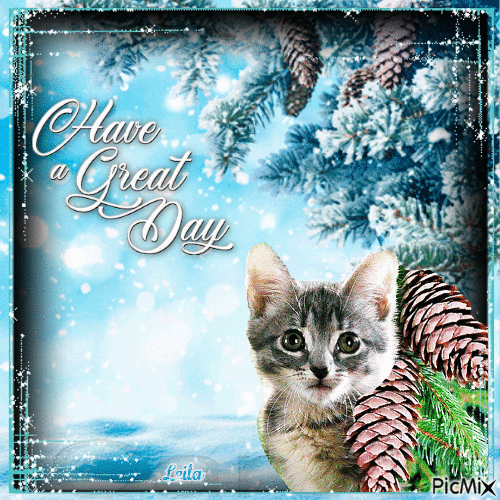 Winter. Have a Great Day. Cat - Бесплатный анимированный гифка