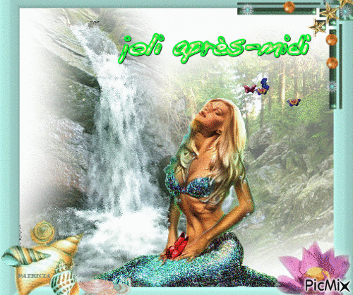 sirène avec cascade - Ingyenes animált GIF
