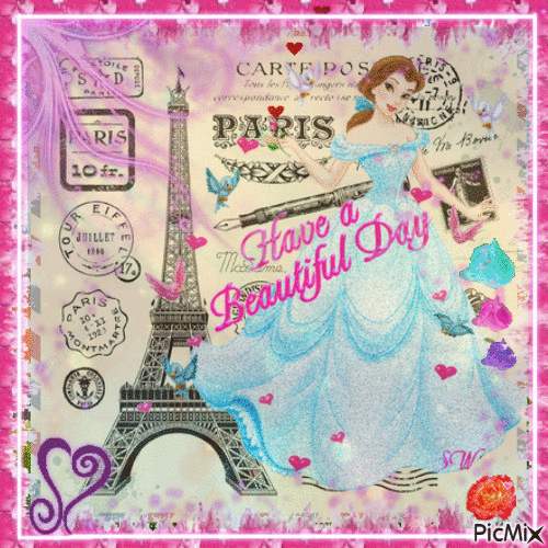 Portrait Eiffel Paris Beautiful Day Roses Decor Cinderella - GIF เคลื่อนไหวฟรี