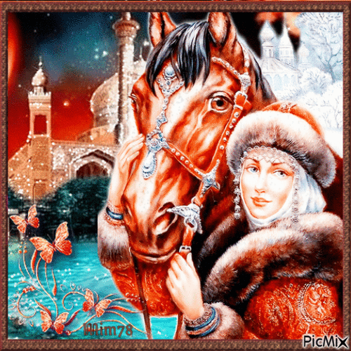 Une femme et son cheval - Gratis animerad GIF