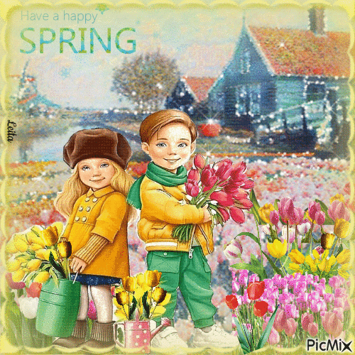 Have a Happy Spring. Tulips - Animovaný GIF zadarmo