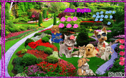DOGS ROCKERY IN THE PARK DOGS BY ALINE SOPHIE - GIF animado gratis