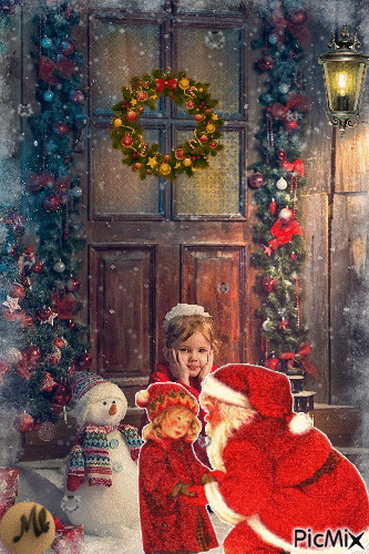 Papá Noel en su puerta - Besplatni animirani GIF