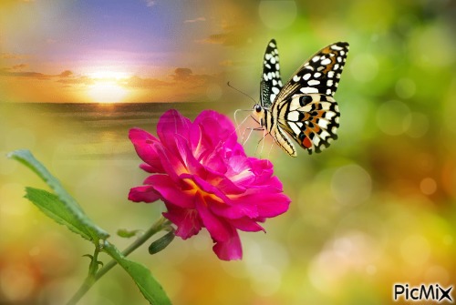 цветок и бабочка - бесплатно png