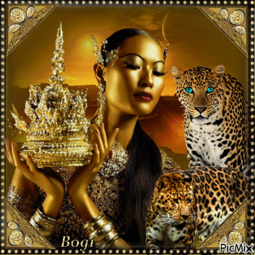 Woman with leopards... - Animovaný GIF zadarmo