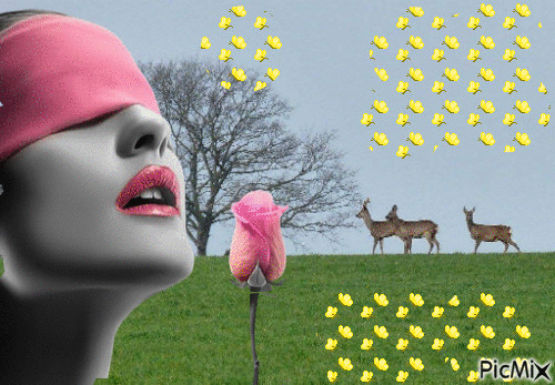 Vrouw met rois herten en vlinders - Ingyenes animált GIF