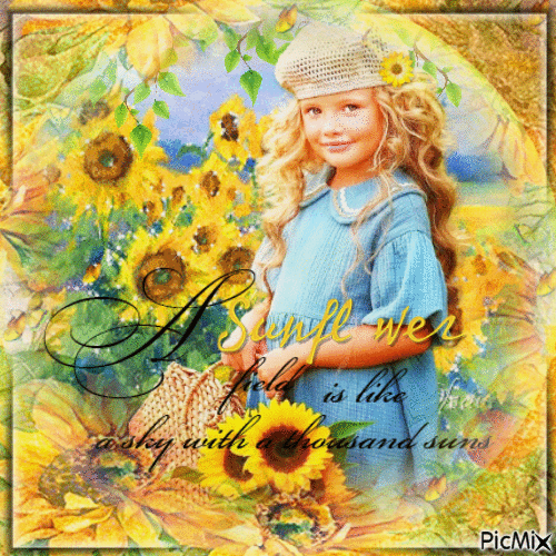Children girl sunflowers blonde - Ingyenes animált GIF