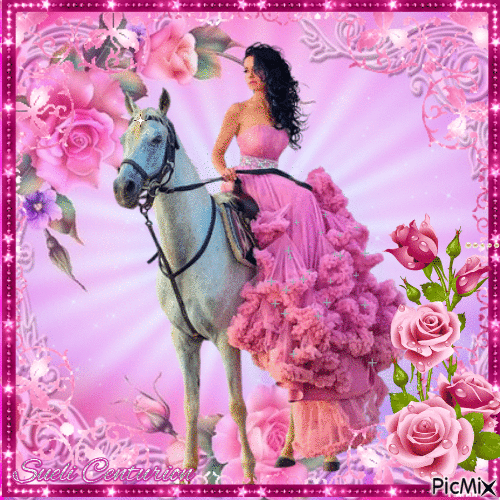 Princesa a cavalo em tons de rosa - Zdarma animovaný GIF