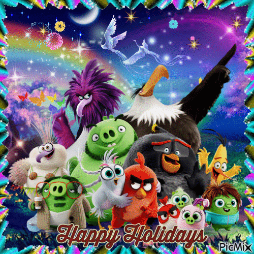 Happy Holidays Celebration W/ Angry Birds - Free animated GIF