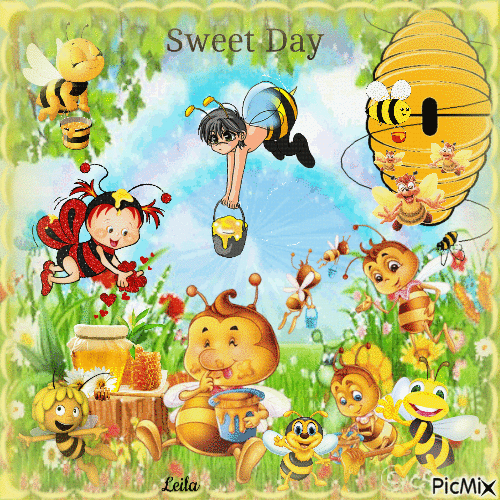 Sweet Day. Bees and honey. Summer - Бесплатный анимированный гифка