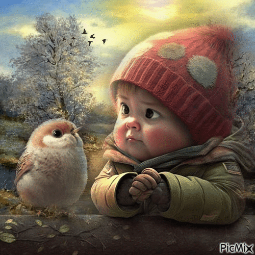 Boy and Bird - Ingyenes animált GIF