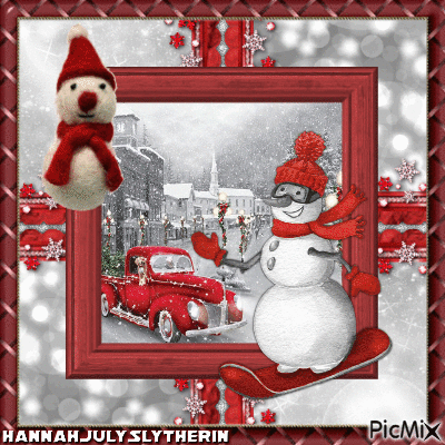 {Snowman Snowboarding through the Town} - Zdarma animovaný GIF