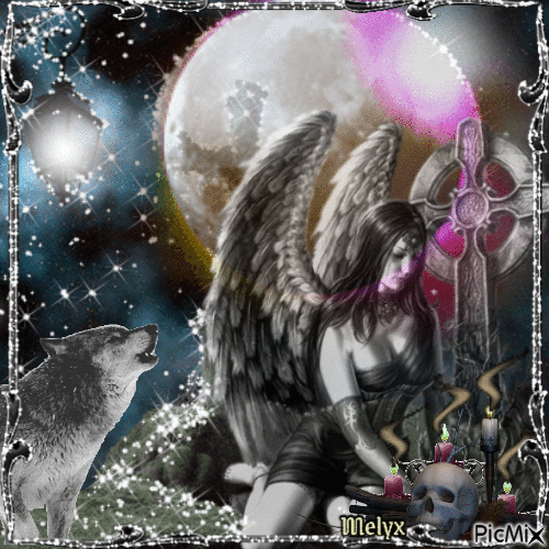 dark angel and full moon - GIF animé gratuit