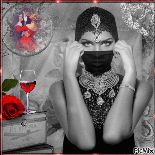 Una rosa, una copa de vino y una Bella mujer misteriosa!! - GIF animado gratis
