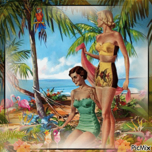 Vintage Freundinnen im Sommer - Gratis geanimeerde GIF
