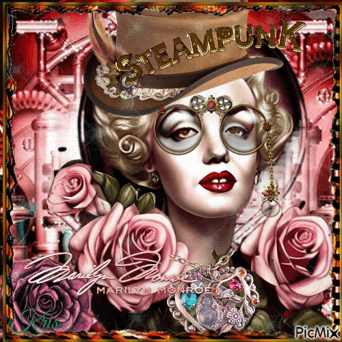 Marilyn Monroe steampunk avec des roses - Gratis geanimeerde GIF