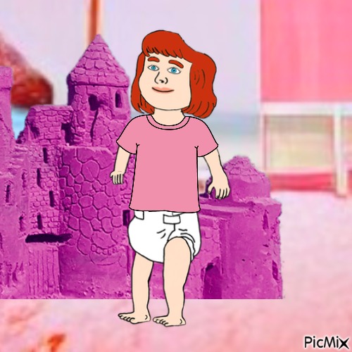 Baby on pink beach - безплатен png