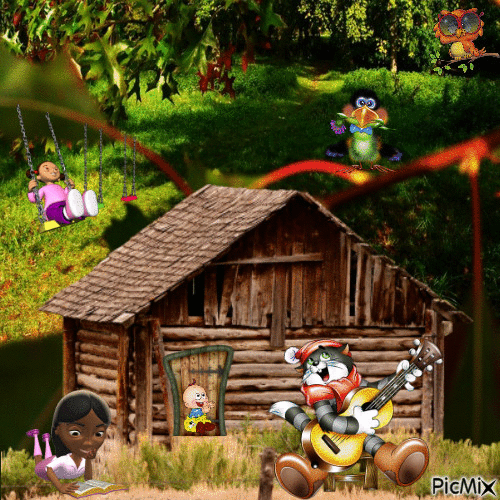 La petite maison et ses joyeyx habitants - GIF animate gratis