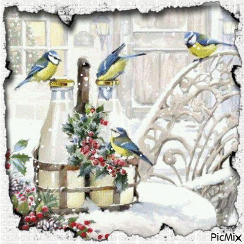 Birds in winter. - GIF animé gratuit