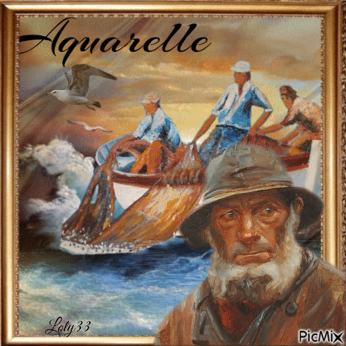 aquarelle pêcheur - Ingyenes animált GIF