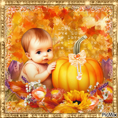 Baby with pumpkin - Бесплатни анимирани ГИФ