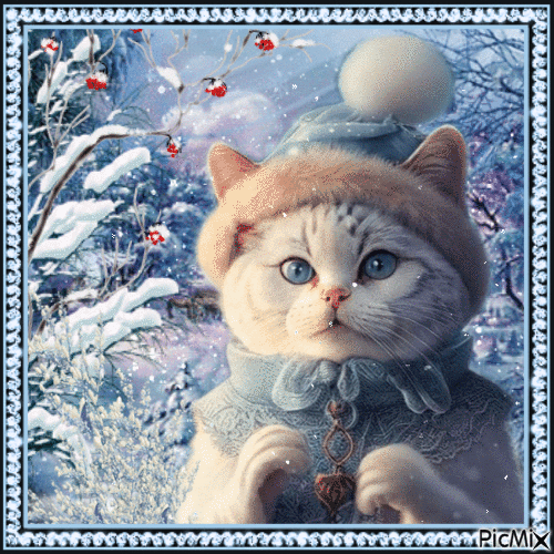 Katze im Winter - Animovaný GIF zadarmo