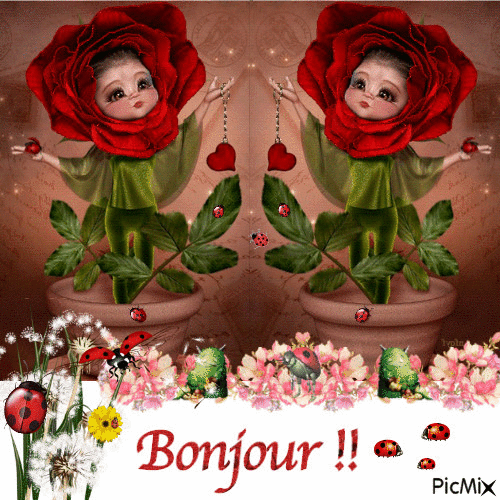 bonjour les fleurs fillettes - Zdarma animovaný GIF