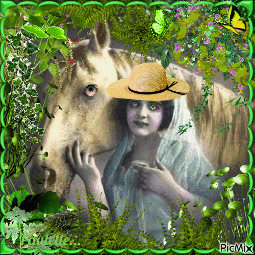 femme et son cheval - Nemokamas animacinis gif