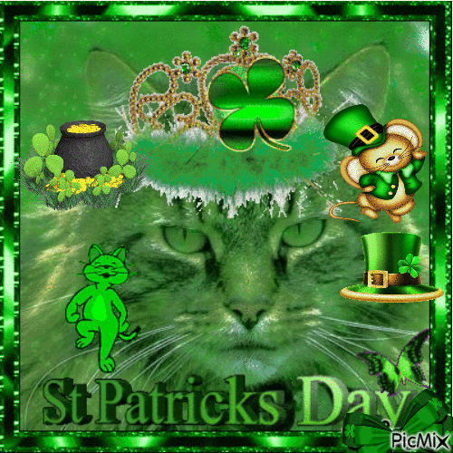 St. Patrick's Day Cat - Free animated GIF