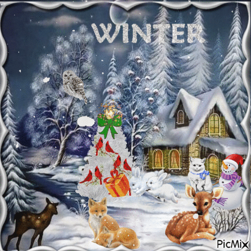 winter with animals - Gratis geanimeerde GIF