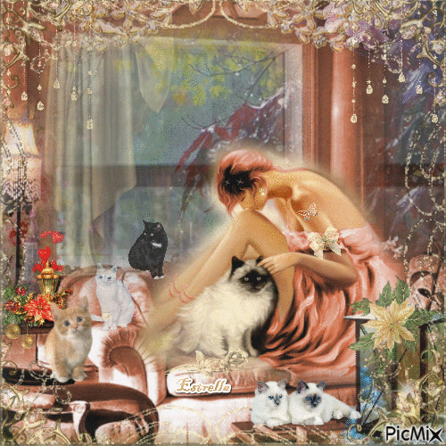 Ladies with cats - Free animated GIF