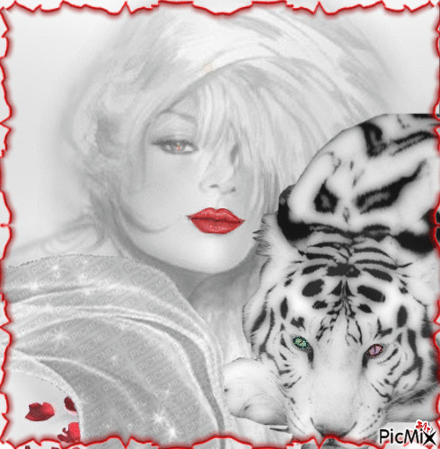 Concours "Femme et tigre en rouge et blanc" - Free animated GIF