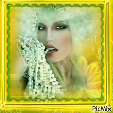 Femme,décor jaune et vert - gratis png