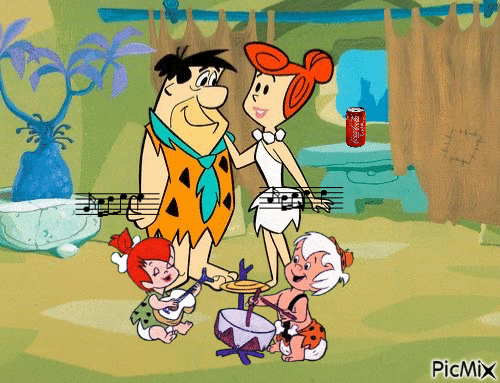 Fred, Wilma, Pebbles and Bamm-Bamm - GIF animado grátis