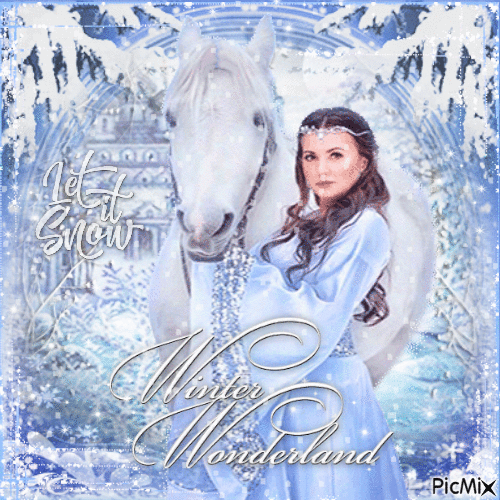Winter woman horse blue