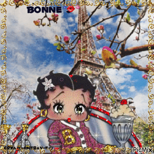 Betty Boop bonne journée à Paris - Gratis animeret GIF