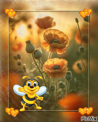 fleurs et abeille - 免费动画 GIF