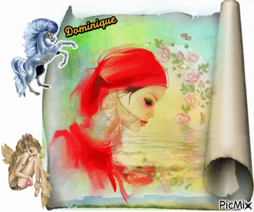 femme au foulard rouge - GIF animado gratis