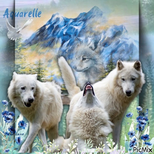 Wolf, spring, watercolor - bezmaksas png