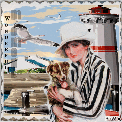 Vintage Frau und ihr Hund - GIF animado grátis