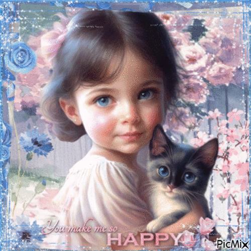 Little Girl with  her Pet - Безплатен анимиран GIF