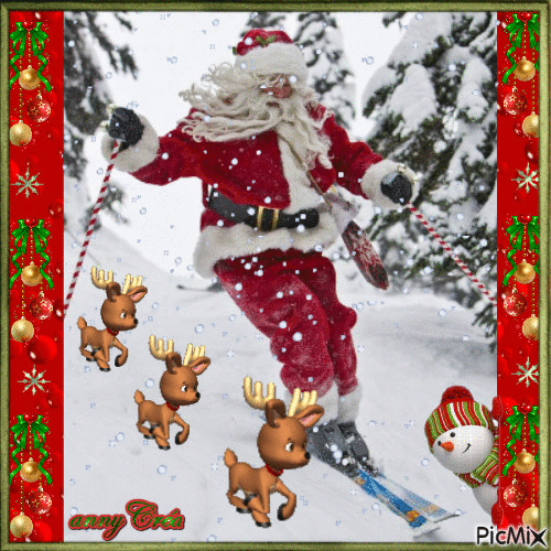 Père Noël en ski..HoHoHo - Gratis geanimeerde GIF
